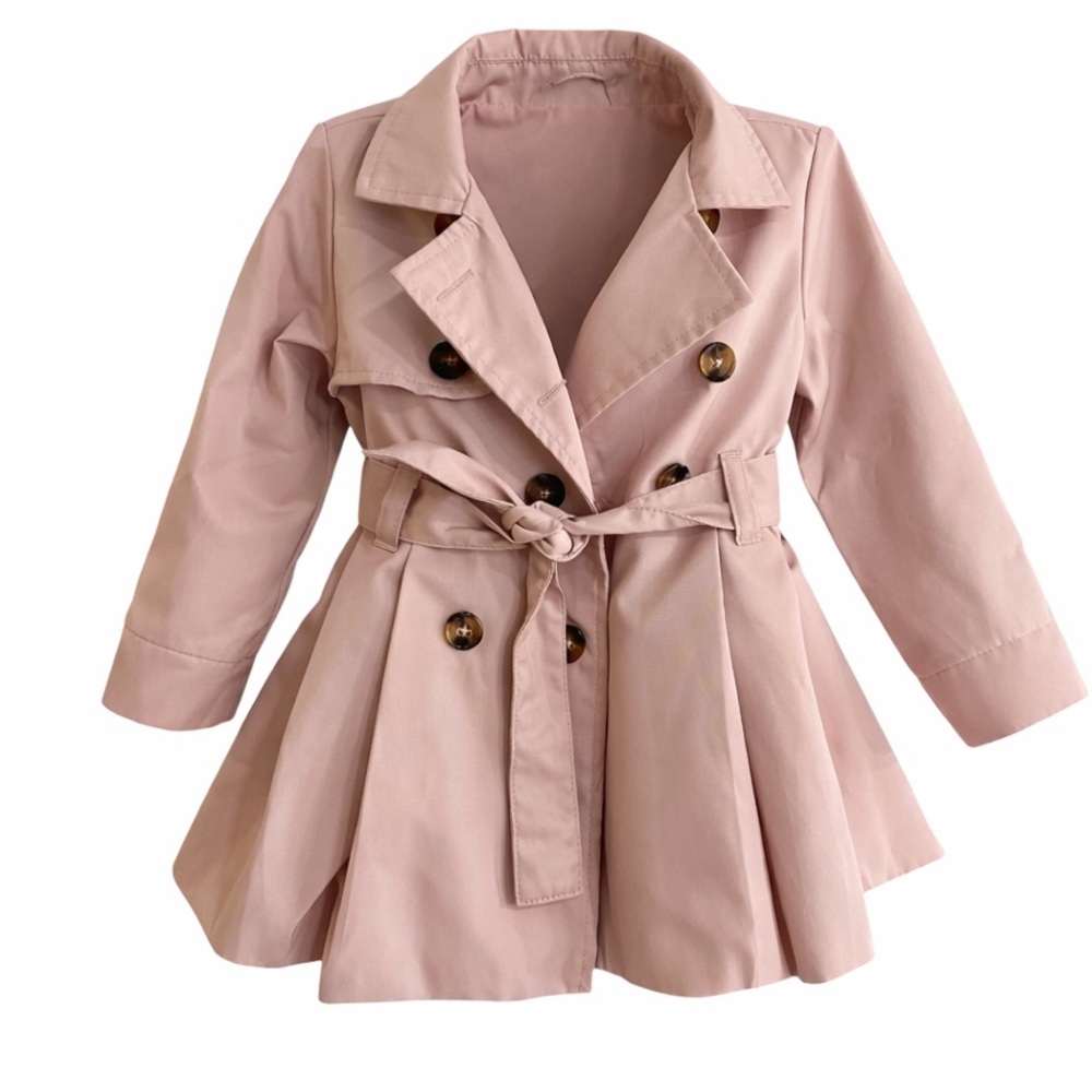Tahari Girls Blush Pink Trench Coat Double Breasted Belted Size 18M